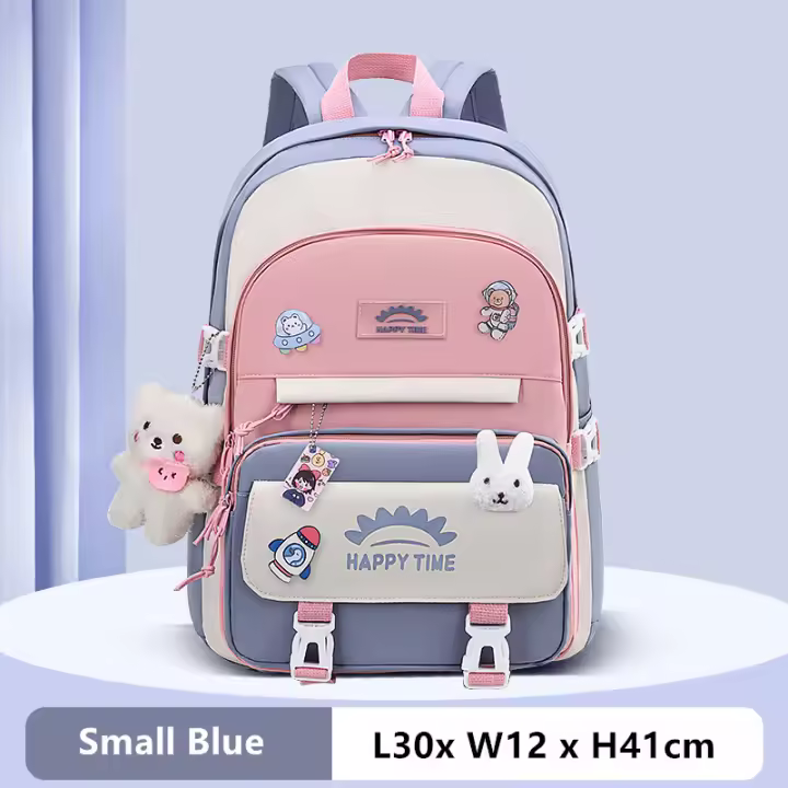 Mochila Escolar Coreana Linda para Niñas Mochila Escolar Kawaii en Rosa y Morado para Biblioteca y Escuela Primaria Regalo para Estudiantes y Niños - 1