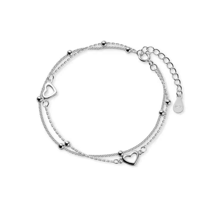 Pulsera de Plata Esterlina S925 Diseño de Corazón de Doble Amor para Mujer - 1