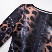 Vestido corto ajustado de manga larga con estampado de posicionamiento de moda para mujer F24DS269 - details 7