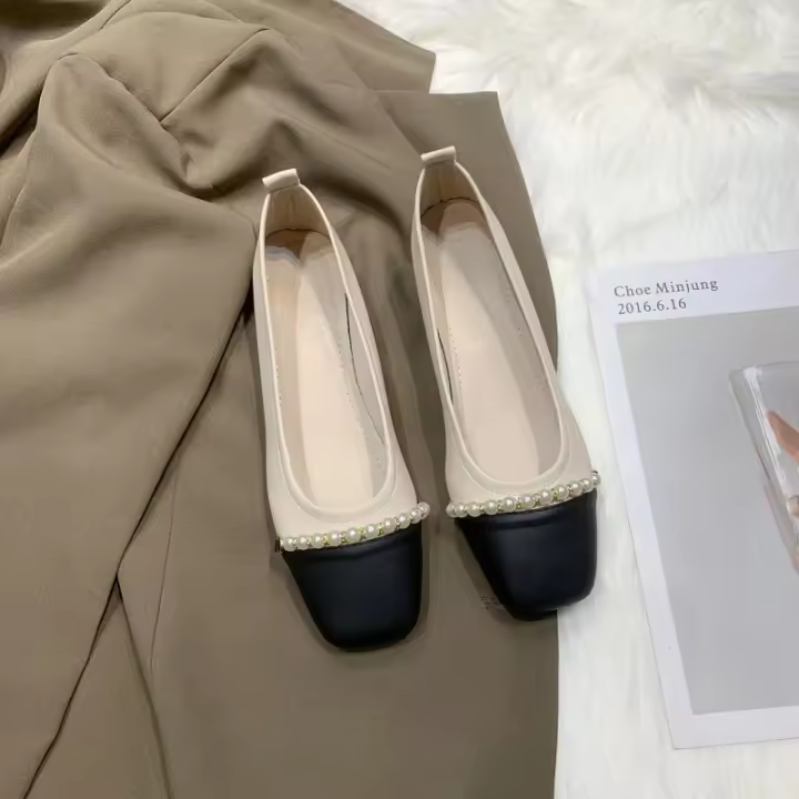 Nuevos Zapatos Planos Cuadrados con Perlas Estilo Francés Antideslizante Casual para Mujeres - 1