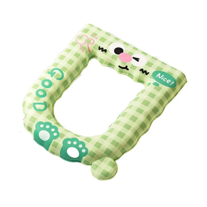 Accesorios de baño con patrón de dibujos animados, funda impermeable para asiento de inodoro con mango, cojín para tapa de inodoro, almohadilla de baño más gruesa, 2 uds. - 1
