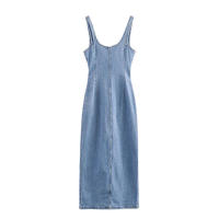OUWU- moda para mujer, vestido Midi azul vaquero con una botonadura, tirantes Vintage, cuello cuadrado, vestidos elegantes para mujer - details 2