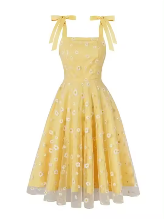 Vestido de Malla de Margarita Hepburn 2025 Vestido de Verano con Correas de Lazo para Mujeres - 1