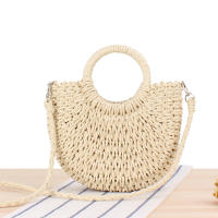 2025 nuevo estilo simple popular bolsa tejida de cuerda de papel semicircular bolsa tejida a mano de playa bolsa de mujer de vacaciones - details 0