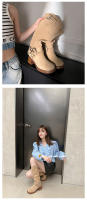 Botas con hebilla de cinturón Botas vaqueras de tacón alto y grueso para mujer Botas de hombre esmeriladas - details 21