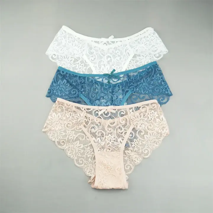 Conjunto de bragas de encaje transparente para mujer, ropa interior Sexy de malla Floral, bragas eróticas transparentes de talla grande, 3 S-XL. - 1