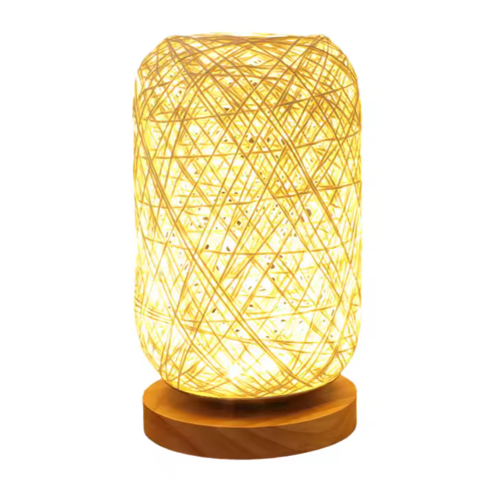 Lámpara de cabeza con Cordón en rotación y soporte en Madera, color Beige - 1