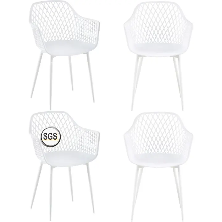 Juego de 4 sillas de jardín con reposabrazos, sillas de jardín con reposabrazos, sillas reclinables, sillas de jardín, 120 kg, color blanco - 1