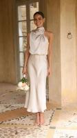 Elegante Vestido Largo de Satén de Color Sólido Cuello Halter sin Mangas Ideal para Fiestas - details 8