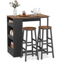 Juego de Mesa Industrial 2 Taburetes, 3 Estantes, Marco de Acero Ideal para Cocina, Bar y Bistró - details 0