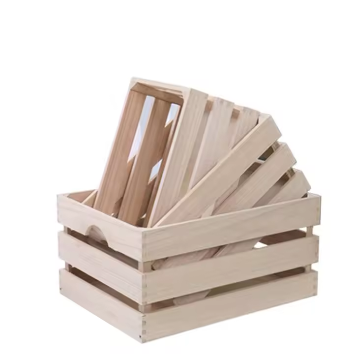 Cajas de almacenamiento anidadas de madera Vintage, contenedor de almacenamiento con mango hecho a mano, organizador antiguo apilable, contenedor de verduras - 1