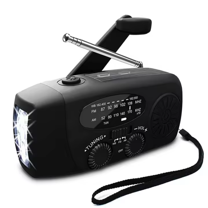 Radio Meteorológica Portátil Multifunción AM/FM/NOAA Radio de Emergencia de Manivela con Carga Solar y Linterna LED - 1