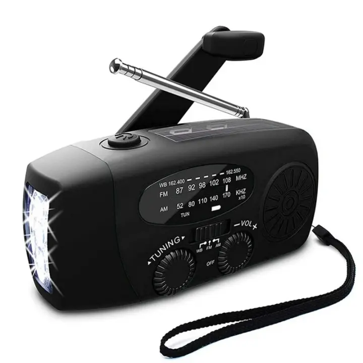Radio Meteorológica Portátil Multifunción AM/FM/NOAA Radio de Emergencia de Manivela con Carga Solar y Linterna LED - 1