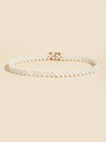 Cinturón tejido de perlas de imitación para mujer, elegante, fino, elástico, blanco, adorno de tendencia - details 2