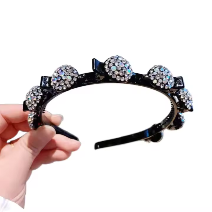 Diadema fija con flequillo de diamantes de imitación antideslizante, accesorios para el cabello dulces, bandas para el cabello con Clips, tocado de estilo coreano, Aro para el cabello brillante - 1
