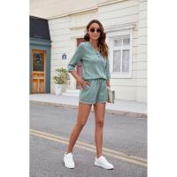 BUNO-2025 Conjunto de camiseta holgada sin mangas con cuello en V y pantalón corto con bolsillos, traje informal cómodo de Color puro para primavera y verano - details 2