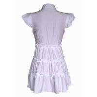 Vestido corto con ribete de volantes y botones en la parte delantera de manga en capas lisas para mujer, vestido informal de manga corta con cuello para verano, vestidos que ocultan la barriga para mujer, vestidos de verano 2025 - details 2