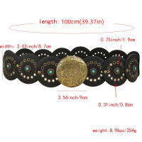 Cinturón de disco bohemio ancho exagerado con remaches, pretina de cuero occidental ajustable Y2k turquesa para mujer, cinturón Vintage para chica picante - details 0