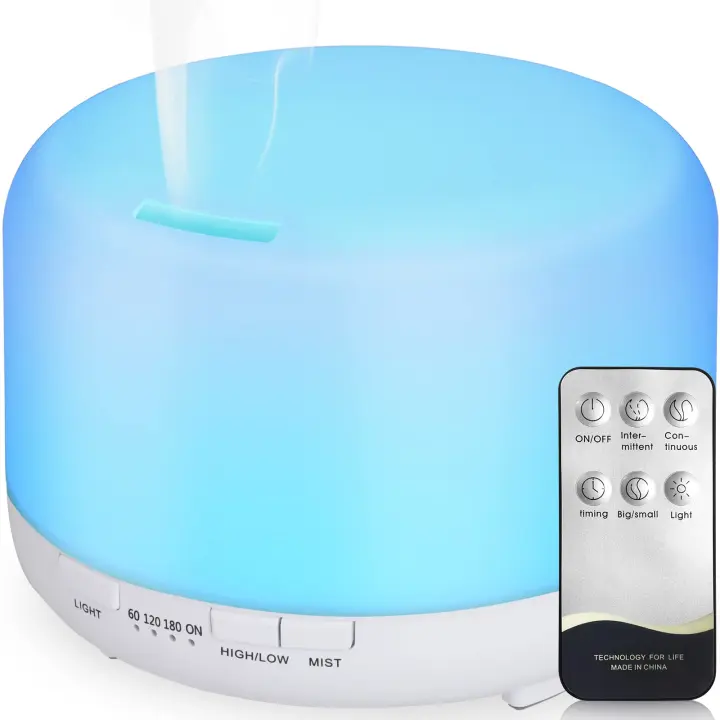 Difusor de Aroma Ultrasónico, Humidificador de 450Ml, Lámpara LED Colorida con Función de Control Remoto para Yoga, salón y SPA - 1