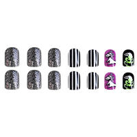 Uñas postizas de larga duración, Uñas postizas ultraflexibles, brillantes, prensas cortas para Halloween, uso diario y fiestas - details 0