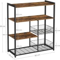 Estantería de Cocina con 2 Cestas de Malla Metálica, Estantería para Microondas, con Estantes y Ganchos, 35 x 80 x 95 cm, Estilo Industrial, Marrón Rústico y Negro - details 2