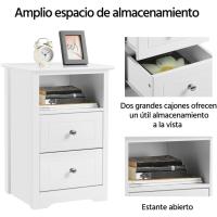 Mesitas de Noche con Dos Cajones 40x35x60cm Mesitas de Noche Vintage para Dormitorio Mesita de Madera Lacada para Cama Blanco - details 4