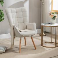 Acolchado con Reposabrazos y Patas de Madera, Tela, Beige, - details 2