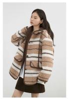 Abrigos de plumas para mujer, chaqueta holgada de un solo pecho con capucha y rayas contrastantes, chaqueta femenina para Otoño e Invierno 2024 - details 6