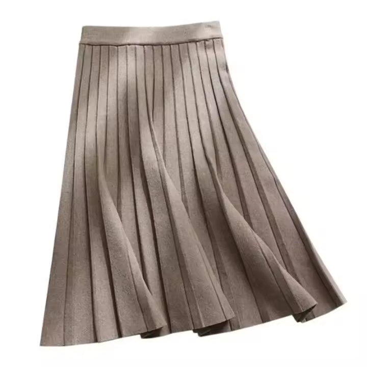 Falda plisada de punto MIDI h con cintura para mujer, elegante negro, coreano primavera otoño invierno - 1