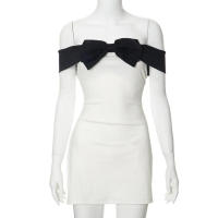 Mini vestido de empalme con lazo para mujer, vestido ajustado de cintura alta, Sexy, hombros descubiertos, fiesta Retro - details 0