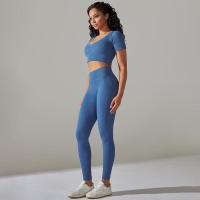 Conjunto de Yoga sin Costuras Leggings de Cintura Alta Top de Manga Corta Top Corto - details 24