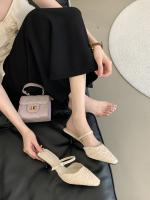 Hada francesa viento punta cabeza bolsa cabeza media zapatillas mujer usando nuevo tacón delgado arrugado zapatillas geniales - details 11