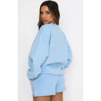 Wind Conjunto de pantalones cortos y sudadera con cuello redondo informal holgado de Color puro para mujer - details 46