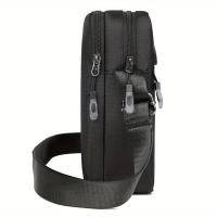 Bolso de hombro para hombre: tela Oxford deportiva, correa ajustable, accesorio informal para viajes diarios y al aire libre, negro con logotipo rojo, bolsa de viaje segura | Bolso con detalle de logotipo | Bolso de hombro duradero, bolso cruzado - details 1