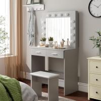 Maquillaje con Hollywood LED Espejo 2 Cajones Grans y Taburete 80x40x140cm (Gris) - details 4