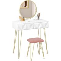 Tocador de Maquillaje con Espejo y Luz LED Iluminación Ajustable Conjunto de Mesa Tocador con Silla Terciopelo Blanco + Dorado - details 9