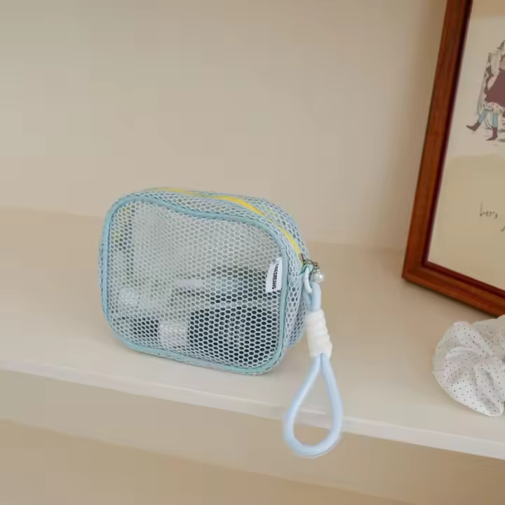 Bolsa de cosméticos de malla de Color sólido, bolsa de almacenamiento con cremallera, bolsa de maquillaje transparente, estuche organizador de gran capacidad, bolsa de maquillaje para almohada, viaje - 1