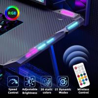 Escritorio LED para videojuegos, 100 x 60 cm, ergonómico, marco en Z con superficie de fibra de carbono, estable, fácil de montar, gancho para auriculares para juegos, estudio, trabajo, hogar, - details 3