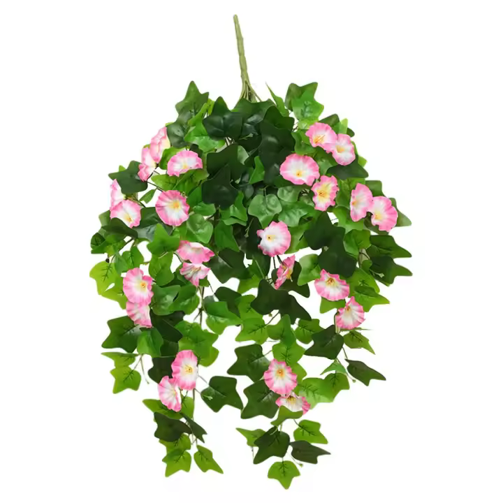 Flor artificial multicolor Morning Glory 12 tenedores 22 cabezas simulación hojas verdes flores falsas hojas verdes - 1