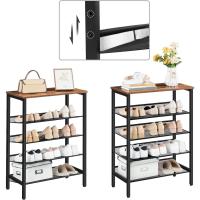 Zapatero, Zapatero de 6 Niveles, Estantería para Zapatos, Estantes de Malla Ajustables, para Entrada, Pasillo, Dormitorio, Estructura Metálica, Marrón Rústico y Negro - details 33