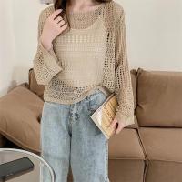 Top de malla transparente para mujer, jersey de manga larga con cuello redondo, Top de punto abierto de ganchillo, traje informal para cubrir primavera y verano - details 7