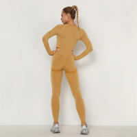 conjunto de yoga para mujer sin costuras ropa deportiva de gimnasio con manga larga sujetador de alto cinturón leggings de gimnasio traje deportivo - details 5
