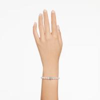 Swaroski Pulsera de plata de ley 925 con cuentas de piedra de circón, pulsera de perlas blancas de cristal transparente, regalo de joyería ajustable para mujer de 18 a 22 cm ﻿ - details 2