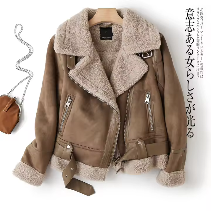 2025 Nuevos ProductosChaqueta De Piel Integrada Marrón Para Mujer  Invierno Vintage Cuello En V Manga Larga Moda Exterior - 1
