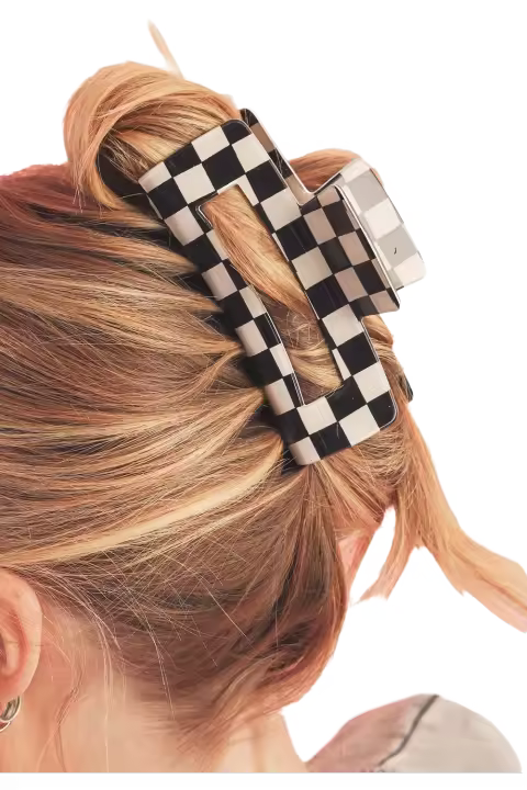 Elrachen Pinza para el cabello con estampado de cuadros para mujer, color negro, talla única - 1