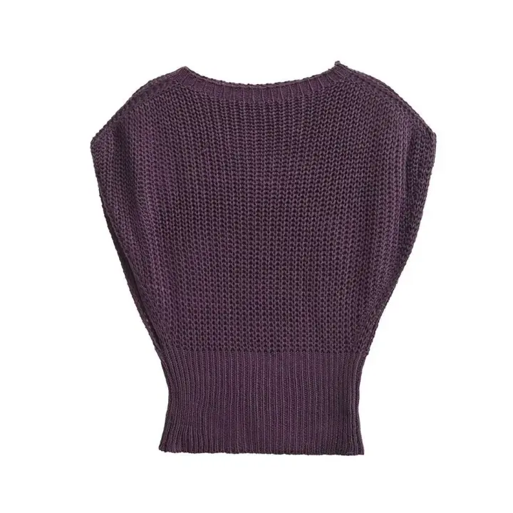 Chaleco de Punto Estilo Suéter para Mujer Cuello Redondo Ancho, sin Mangas, Moda de Alta Calidad - 1