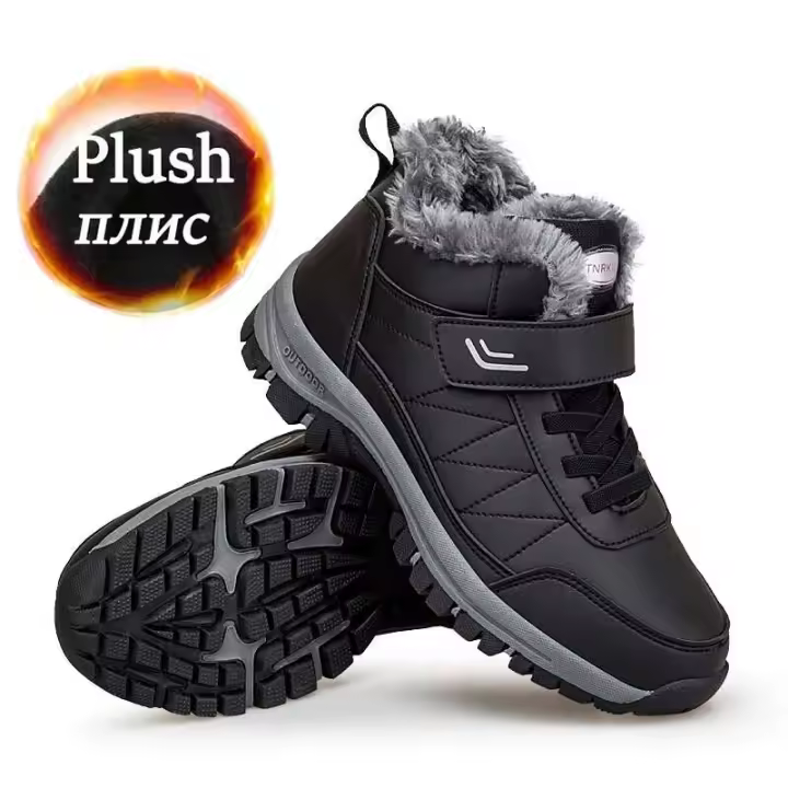 Nuevas zapatillas de deporte de cuero impermeables para la nieve de invierno, botas de senderismo al aire libre muy cálidas para hombres, zapatos de trabajo talla 39-48 - 1