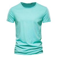 Camiseta de Color sólido de alta calidad para hombre, camisetas informales con cuello redondo, novedad de verano, Camiseta clásica 100% de algodón para hombre - details 1