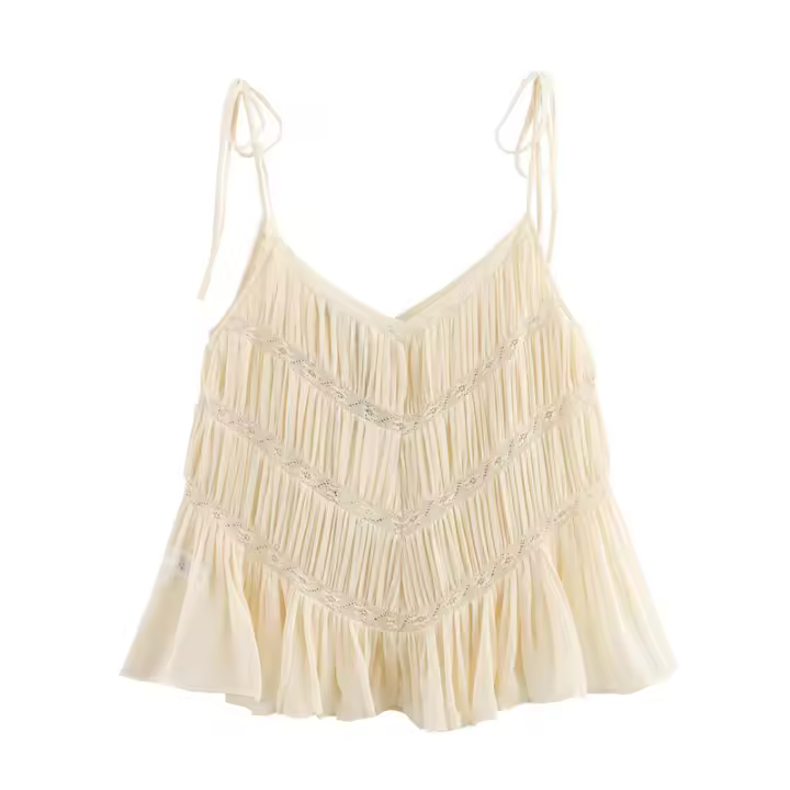 OUWU Tops Cortos Sexys para Mujer Camisetas Sin Mangas Recortadas con Volantes - 1