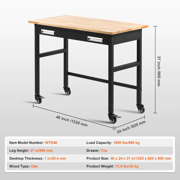 SucceBuy Banco de trabajo ajustable, tomas de corriente, tapa de madera dura, marco de metal, almohadillas para los pies, oficina/hogar/garaje - 1